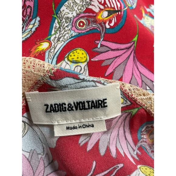 Zadig & Voltaire 'Christy' Pink Lace Trimmed Silk Print Camisole Size XS - Picture 4 of 5